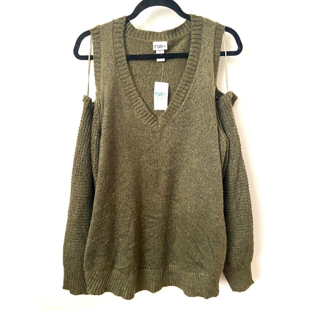 Rue 21 Plus Size Women's Olive Green V-Neck Cold Shoulder Sweater Size 3X